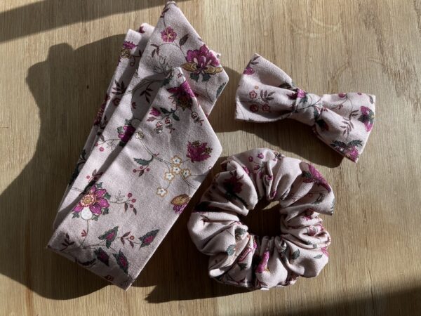 Ensemble Noeud-papillon, Chouchou & Bandeau tons roses