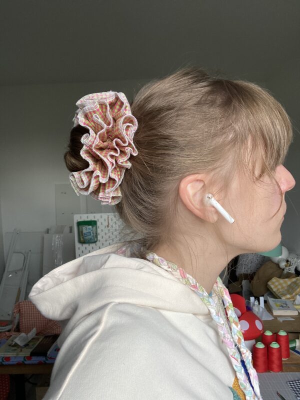 Chouchou XL à vichy rose & vert – Image 3
