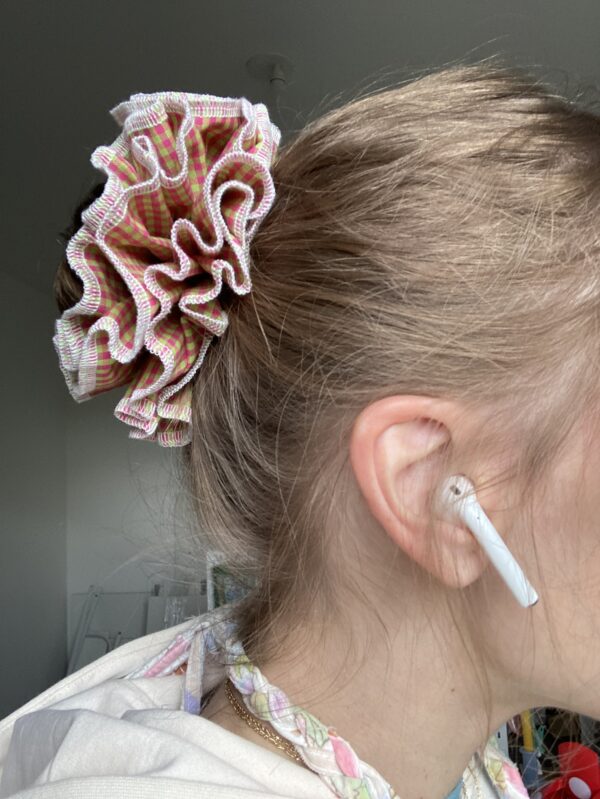 Chouchou XL à vichy rose & vert – Image 5