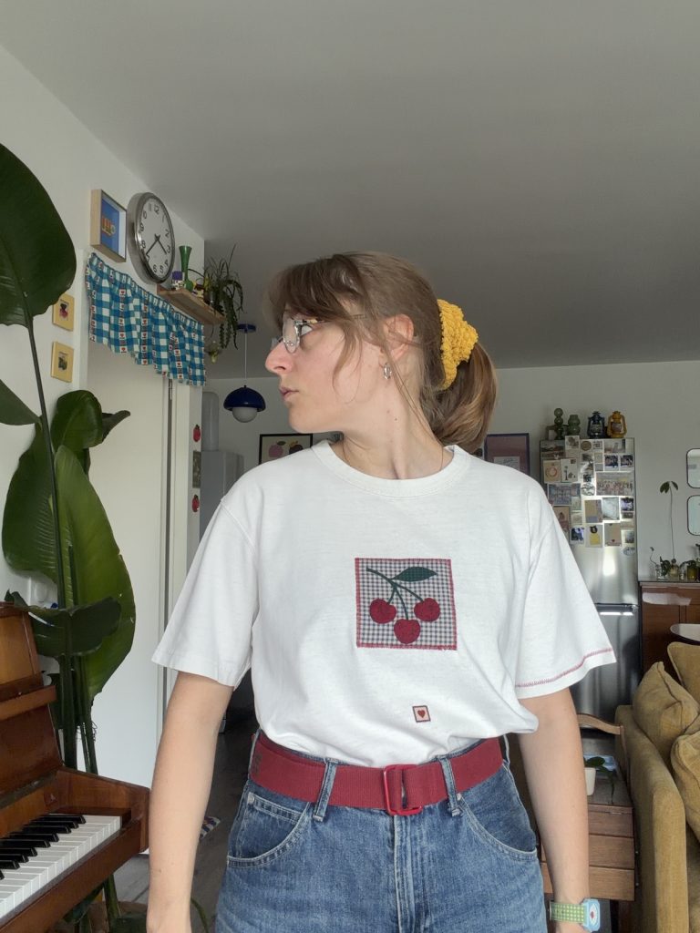 T-shirt Upcyclé Patchwork cerise