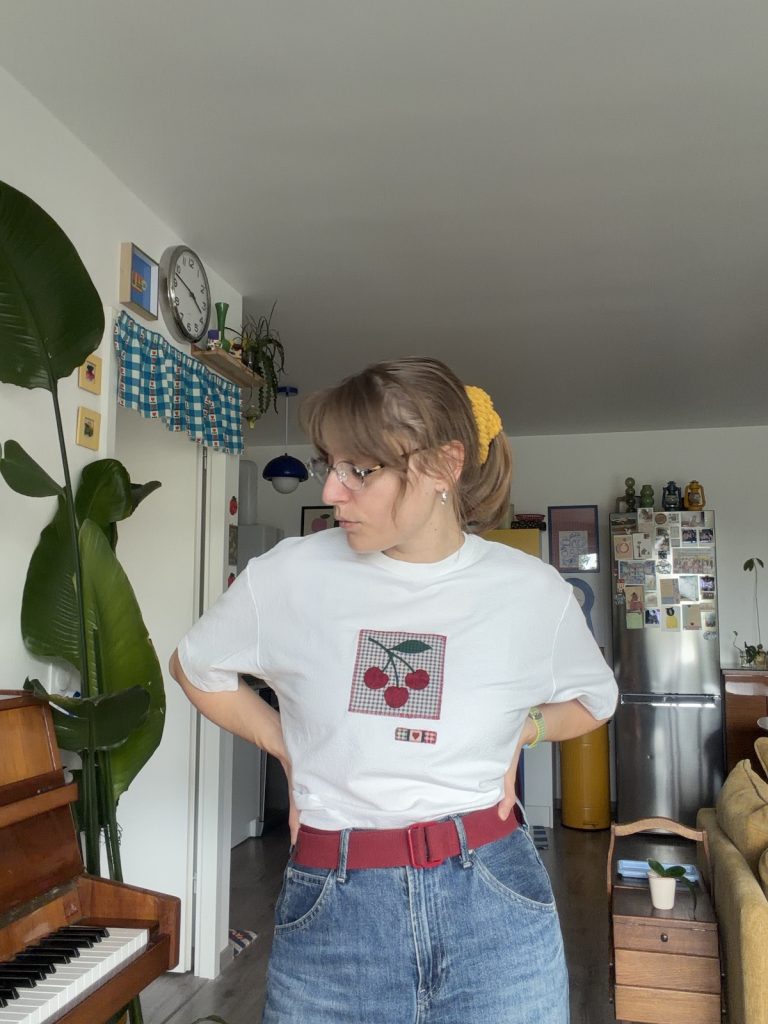 T-shirt Upcyclé Patchwork cerise femme